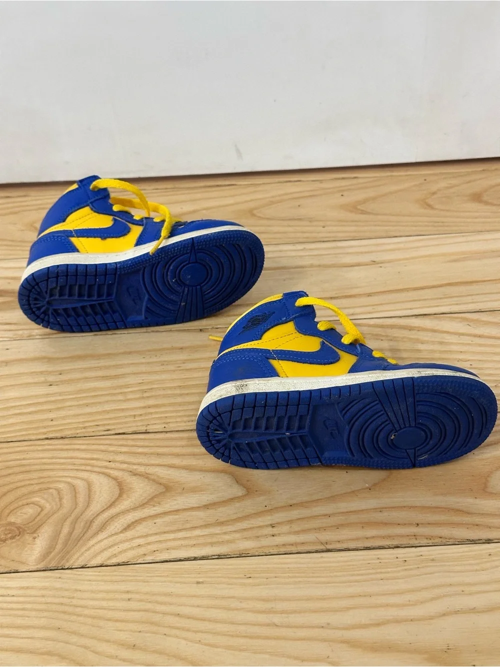 Nike Kids High-Top Sneakers in Bright Yellow and Royal Blue Air Jordans